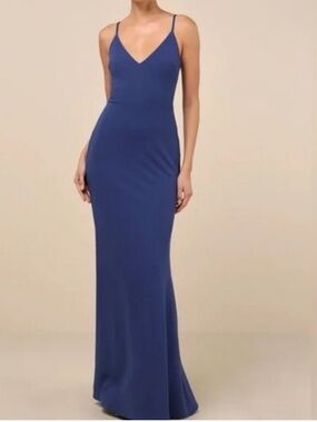 Lulu's Royal Blue Spaghetti Strap V-Neck Maxi Dress